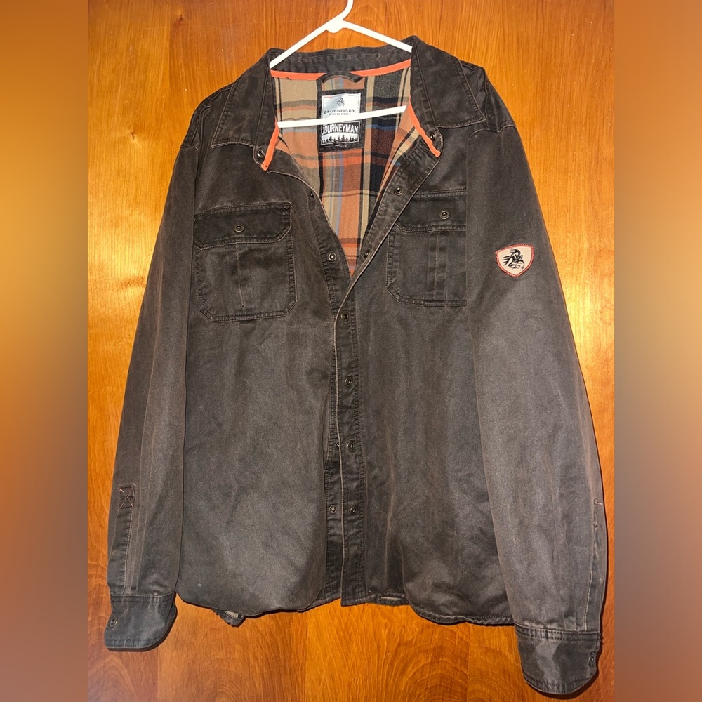 Legendary Whitetails Journeyman Jacket Men 2XL Brown Waxed Snap Flannel Lined